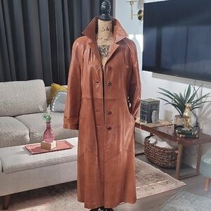 Cognac Leather Trench Coat